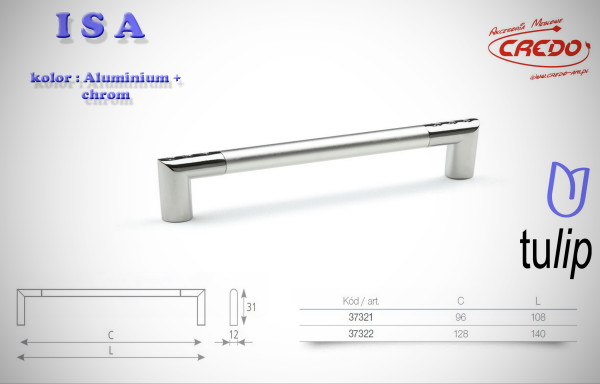 Uchwyt Meblowy ISA aluminium + chrom