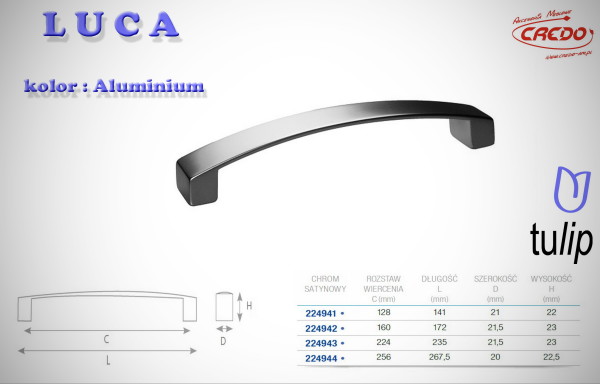 Uchwyt Meblowy LUCA aluminium