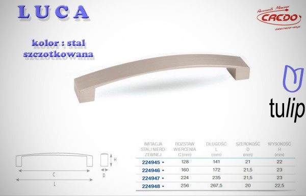 Uchwyt Meblowy LUCA stal szczotkowana (inox)