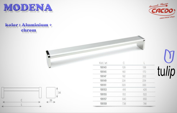 Uchwyt Meblowy MODENA aluminium + chrom