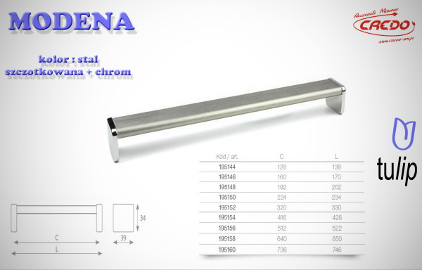 Uchwyt Meblowy MODENA stal szczotkowana (inox)