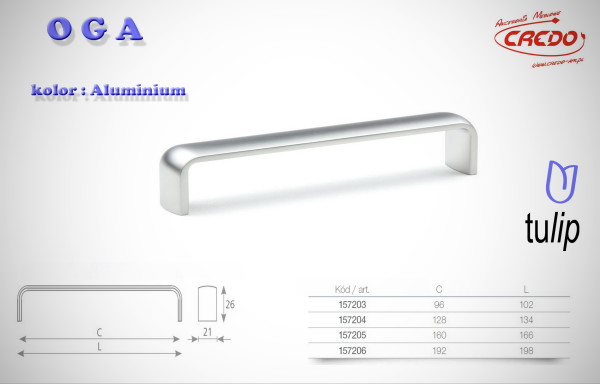 Uchwyt Meblowy OGA aluminium