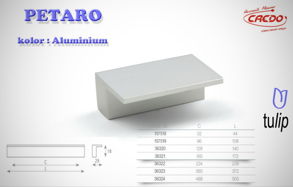 Uchwyt Meblowy PETARO aluminium