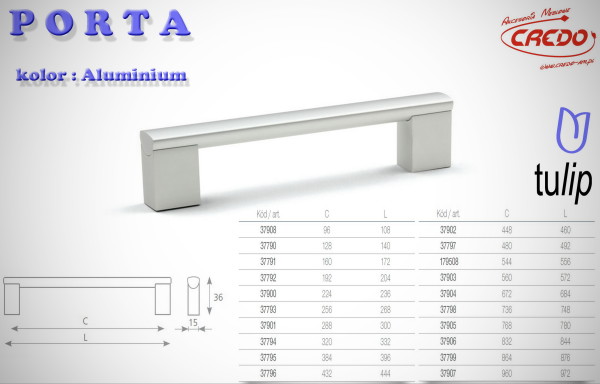 Uchwyt Meblowy PORTA aluminium