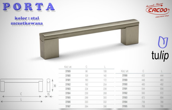 Uchwyt Meblowy PORTA stal szczotkowana (inox)