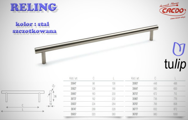 Uchwyt Meblowy RELING stal szczotkowana (inox)