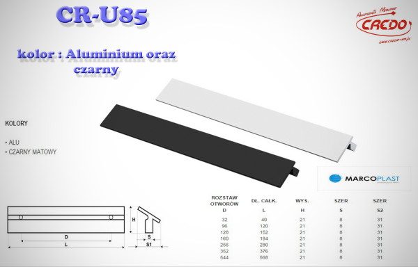 Uchwyt Meblowy U-85 aluminium oraz czarny