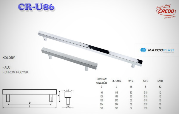 Uchwyt Meblowy U-86 aluminium oraz chrom