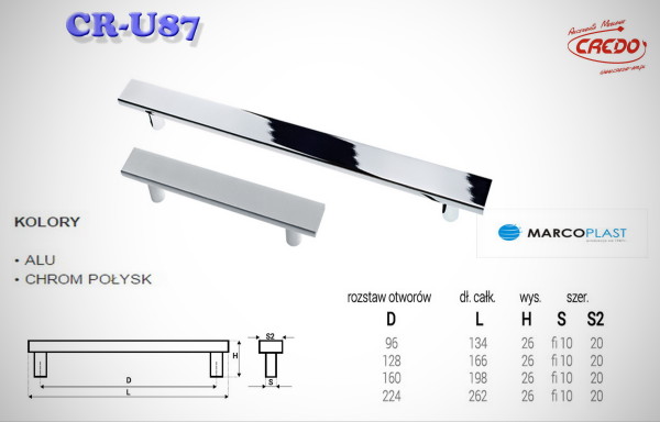 Uchwyt Meblowy U-87 aluminium oraz chrom