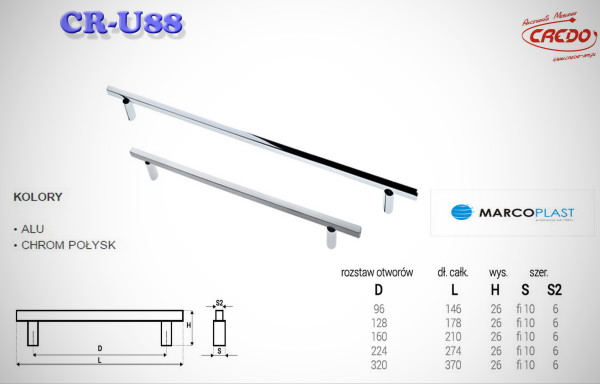 Uchwyt Meblowy U-88 aluminium oraz chrom