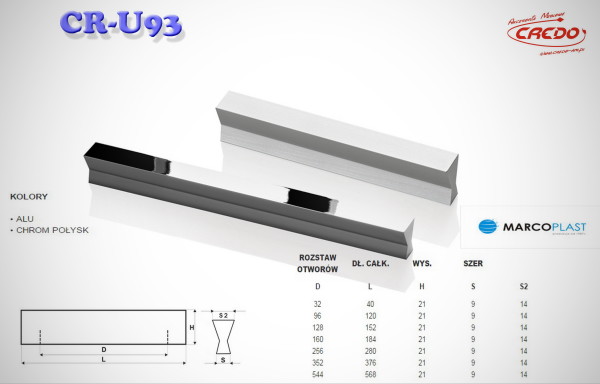 Uchwyt Meblowy U-93 aluminium oraz chrom