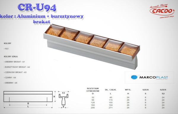 Uchwyt Meblowy U-94 aluminium + bursztyn w brokacie