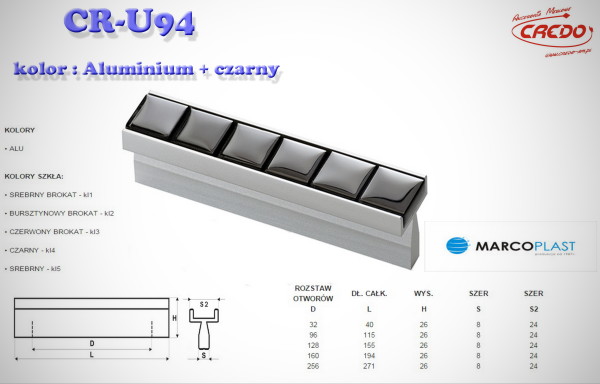 Uchwyt Meblowy U-94 aluminium + czarny