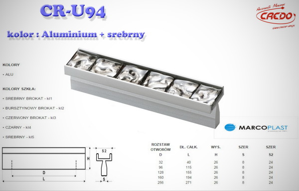 Uchwyt Meblowy U-94 aluminium + srebrny kolor