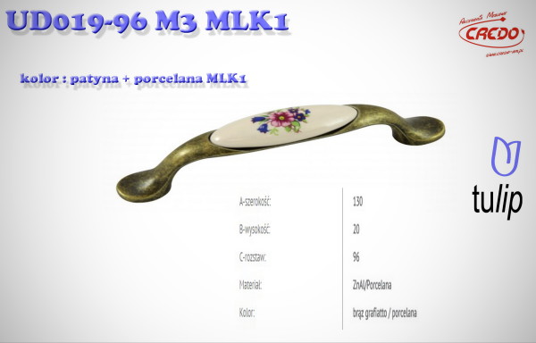 Uchwyt Meblowy UD019 patyna + porcelana MLK1