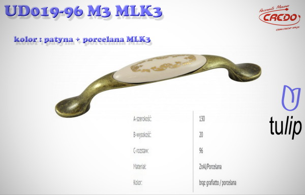 Uchwyt Meblowy UD019 patyna + porcelana MLK3