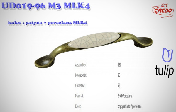 Uchwyt Meblowy UD019 patyna + porcelana MLK4