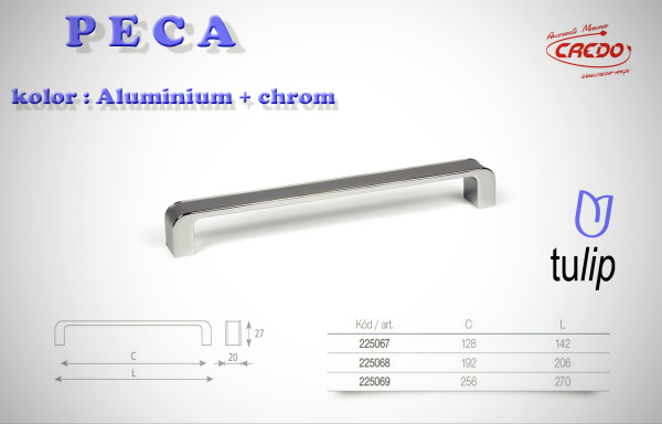 Uchwyt Meblowy PECA aluminium + chrom