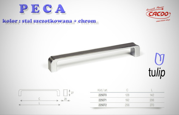 Uchwyt Meblowy PECA stal szczotkowana + chrom