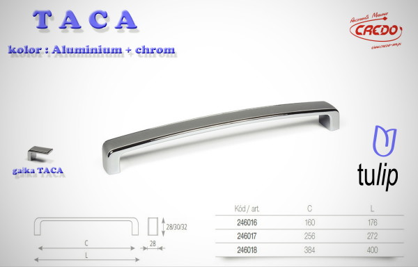 Uchwyt Meblowy TACA aluminium + chrom