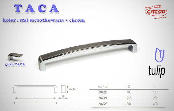 Uchwyt Meblowy TACA stal szczotkowana (inox) + chrom