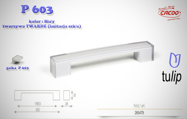 Uchwyt Meblowy P 603 Biały imitacja szkła