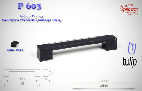 Uchwyt Meblowy P 603 czarny imitacja szkła