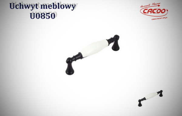 Uchwyt meblowy U850 czarny + biała porcelana